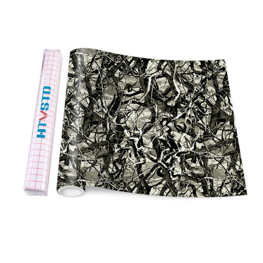 HTVSTD Ash Grey Camo Leaves Patterned Permanent Adhesive Vinyl for Fabric DIY T-Shirts,Bags