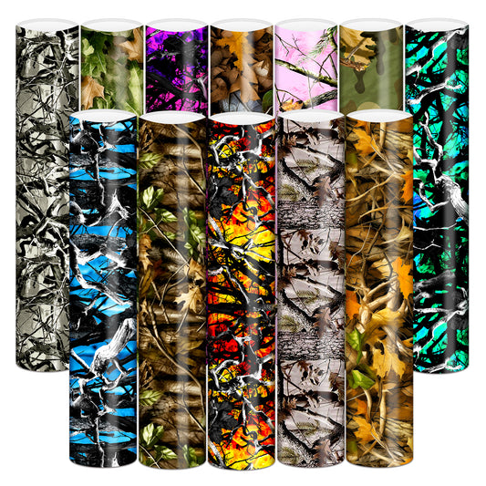 HTVSTD Ash Grey Camo Leaves Patterned Permanent Adhesive Vinyl for Fabric DIY T-Shirts,Bags