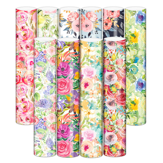HTVSTD Pink Watercolor Flower Patterned Permanent Adhesive Vinyl for DIY Crafts,Waterproof Vinyl for Home Decals