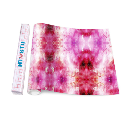 HTVSTD Pink Galaxy Starry Night Patterned Permanent Adhesive Vinyl for Fabric DIY T-Shirts,Bags