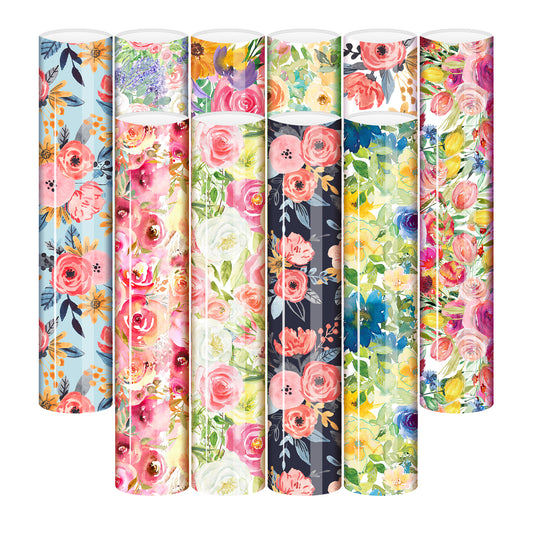 HTVSTD Pink Watercolor Flower Heat Transfer Vinyl Patterned HTV Iron on Vinyl for Fabric DIY T-Shirts,Bags