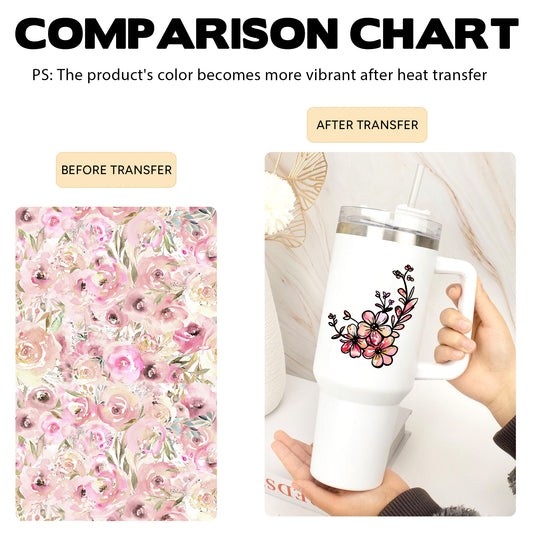 HTVSTD Pink Watercolor Flower Sublimation Transfer Ink Paper for T-Shirts Mugs DIY Compatible with All Machines
