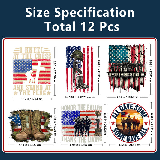HTVSTD Veterans Day Flag Iron on Transfers Decals to Decorate Plain T-shirts, Pillow, Canvas bags, Shoes